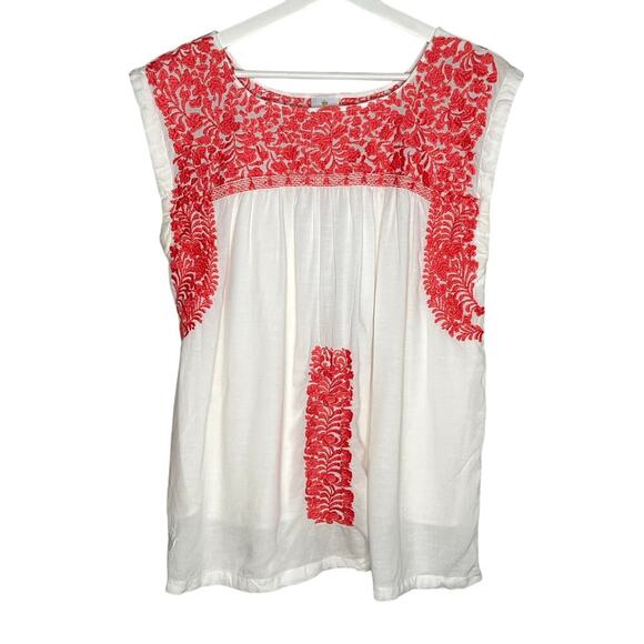 J. Marie Whitney Floral Embroidered Sleeveless Blouse Top White/Red Womens Large - Picture 2 of 9